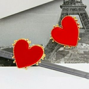 Enamel Red Heart Gold Detail Stud Earrings